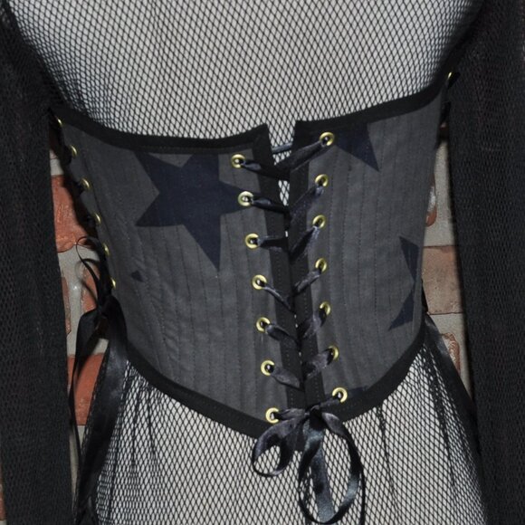 Handmade 2 sided, Lace-up, Bustier Corset, Star Print & Black Cashmere  M - Picture 5 of 13